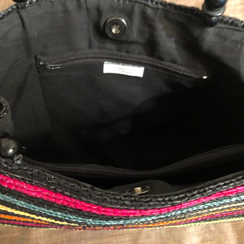 Tropical Rainbow Stripe Wheat Straw Purse - Picture 6 of 13
